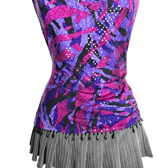 MSK Purple Pink Sequin Retro Top Beaded Tassels Size M - Picture 4 of 6